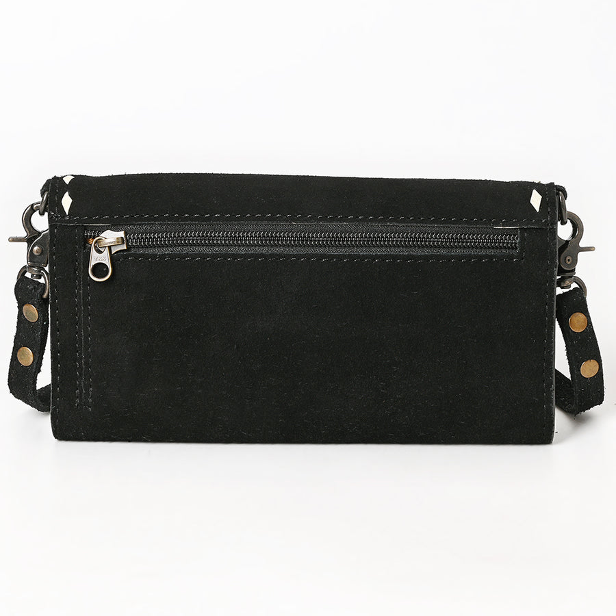 American Darling Western Wallet Handcrafted from Black Genuine Suede Leather | Boot Stitched Design, Studded Trim & YKK Zipper