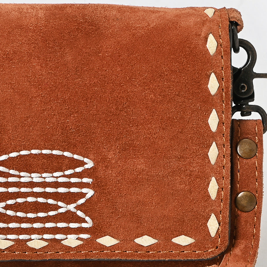 American Darling Western Wallet Handcrafted from Black Genuine Suede Leather | Boot Stitched Design, Studded Trim & YKK Zipper