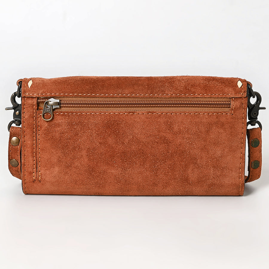American Darling Western Wallet Handcrafted from Black Genuine Suede Leather | Boot Stitched Design, Studded Trim & YKK Zipper