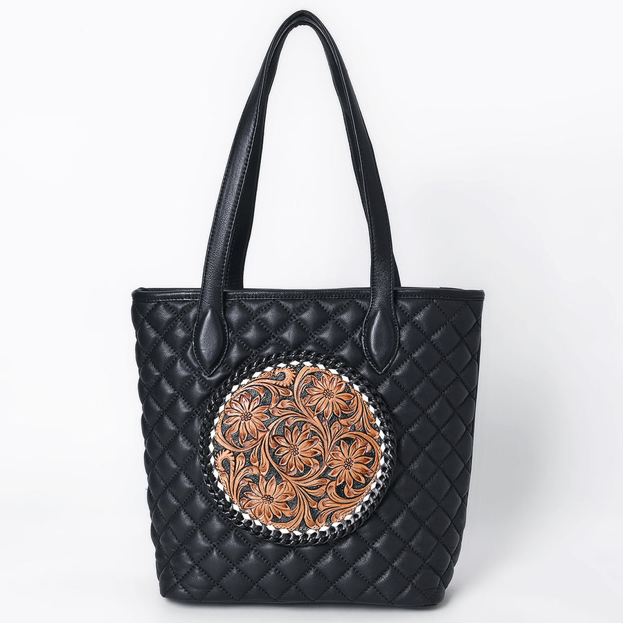 American Darling Women's Quilted Hand Tooled Floral Carved Genuine Leather Tote Bag Eco-Friendly Full Grain Western Purse
