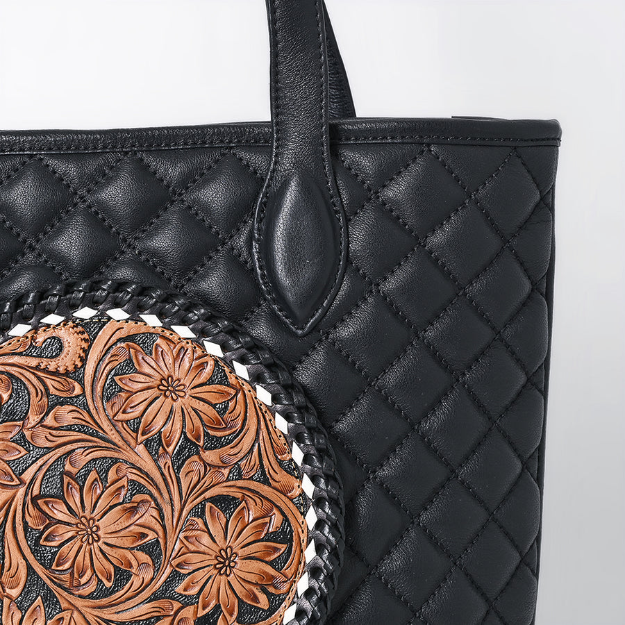 American Darling Women's Quilted Hand Tooled Floral Carved Genuine Leather Tote Bag Eco-Friendly Full Grain Western Purse