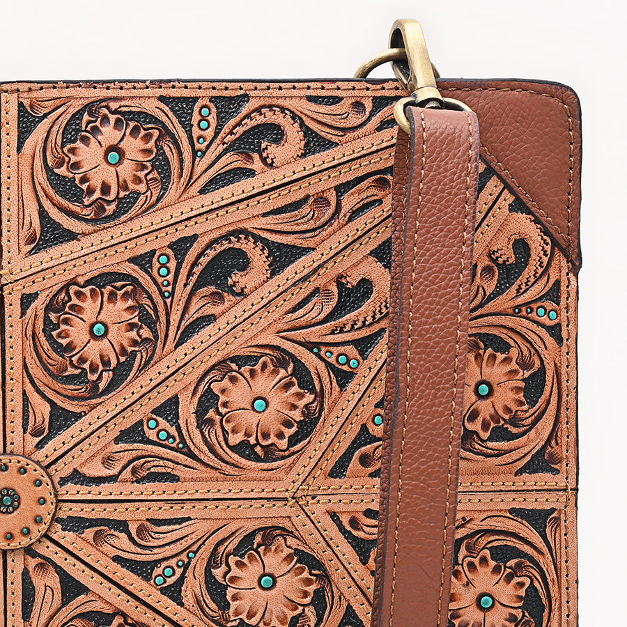 American Darling Women's Hand Tooled Floral Carved Genuine Leather Portfolio Bag Eco-Friendly Full Grain Western Case