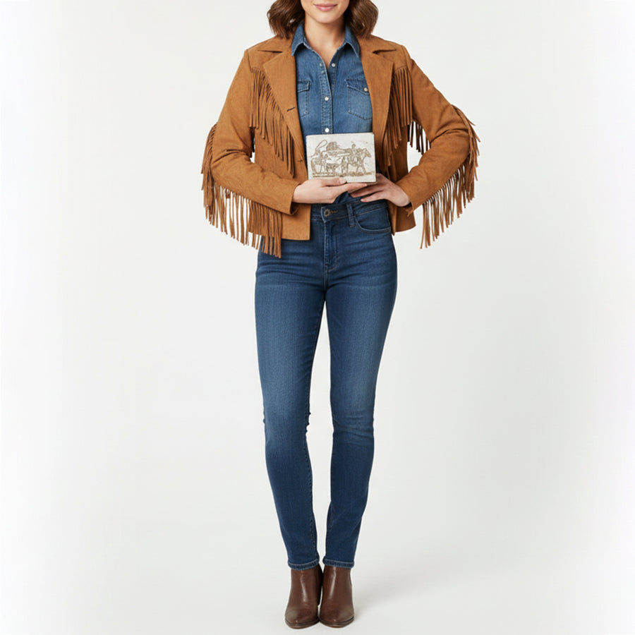 American Darling Wallet Western Hair-On Cowhide Genuine Leather Handcrafted Pocket Bifold Wallet with ID Window
