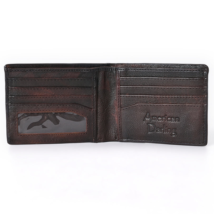 American Darling Wallet Western Hair-On Cowhide Genuine Leather Handcrafted Pocket Bifold Wallet with ID Window