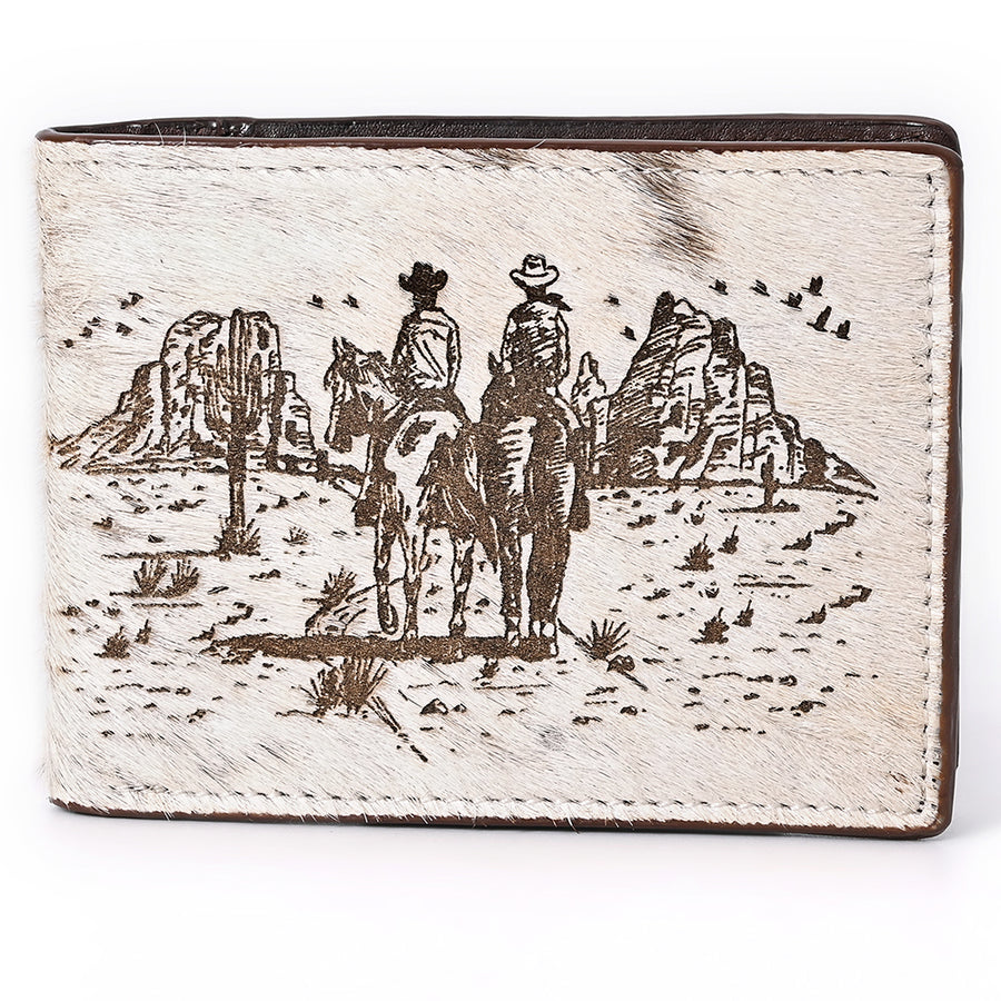 American Darling Wallet Western Hair-On Cowhide Genuine Leather Handcrafted Pocket Bifold Wallet with ID Window