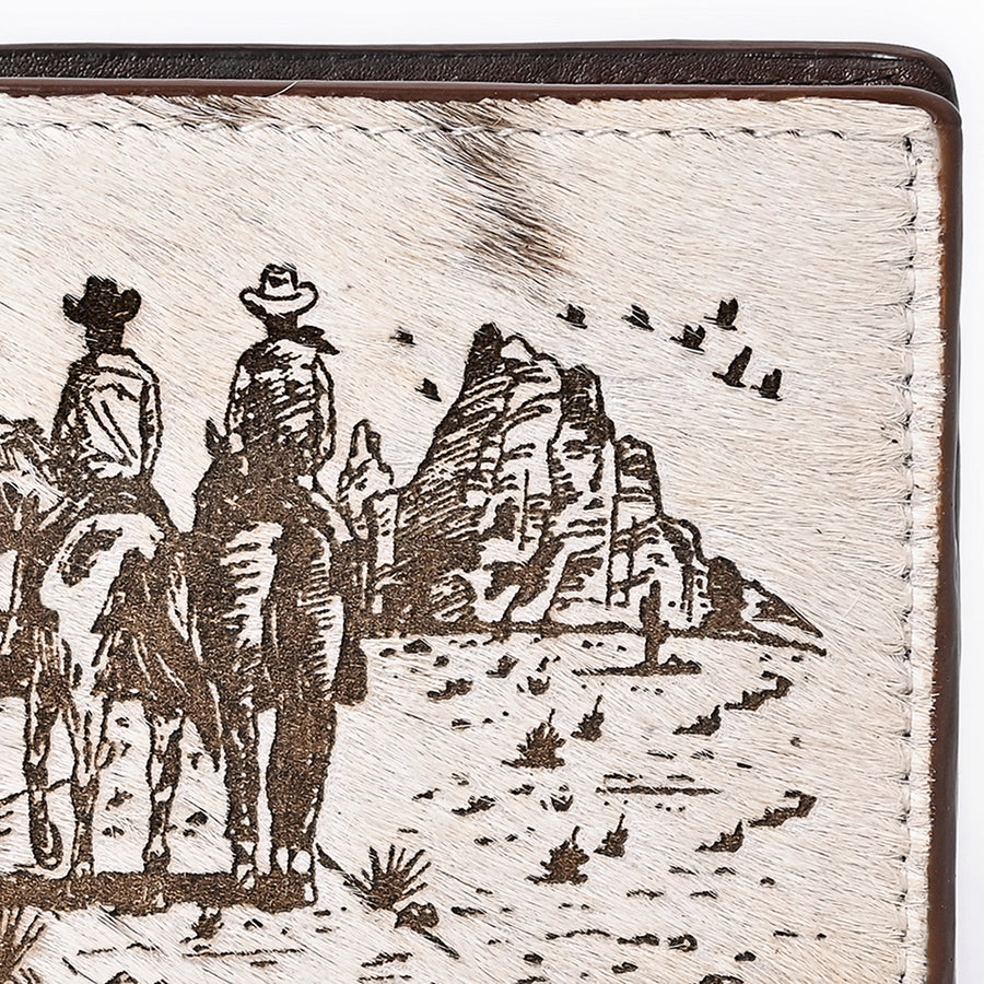 American Darling Wallet Western Hair-On Cowhide Genuine Leather Handcrafted Pocket Bifold Wallet with ID Window