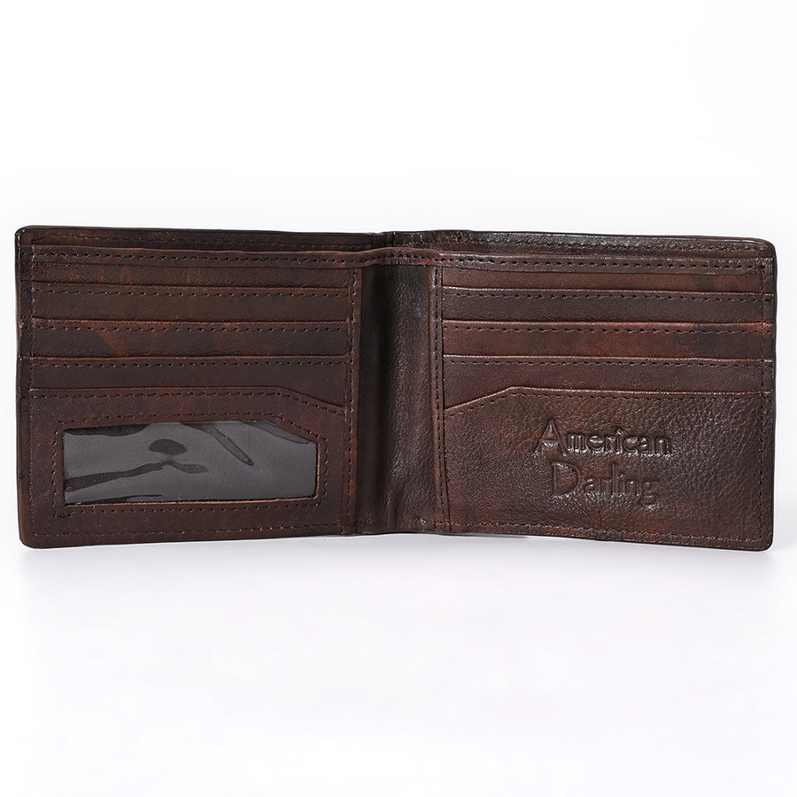 American Darling Wallet Western Hair-On Cowhide Genuine Leather Handcrafted Pocket Bifold Wallet with ID Window