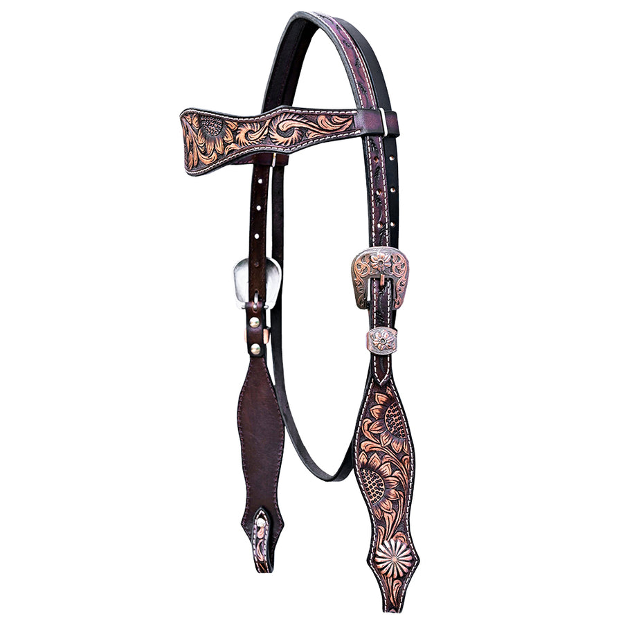 COMFYTACK W. H. Floral Hand Carved Headstall Genuine Leather Concho by Hilason – Cowboy and equestrian accessories