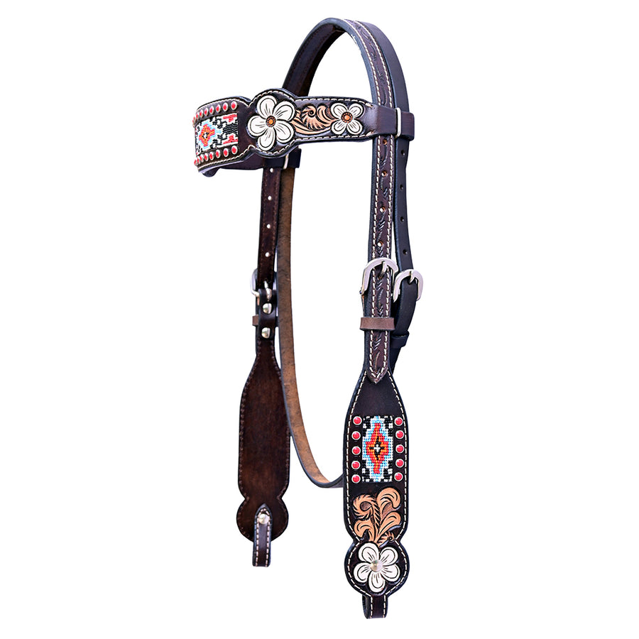Hilason W. H. Floral Hand Painted American Leather Headstall W/ Beaded by Hilason – Cowboy and equestrian accessories