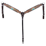 Hilason Horse Floral Hand Painted American Leather Breast Collar Headstall Dark Brown