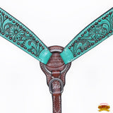 Hilason Horse Floral Hand Painted American Leather Breast Collar Headstall Turquoise