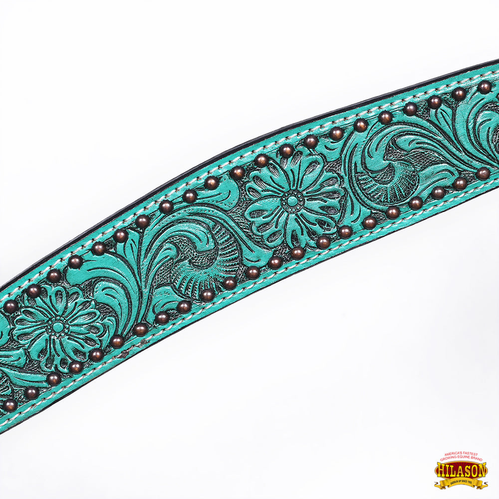 Hilason Horse Floral Hand Painted American Leather Breast Collar Headstall Turquoise