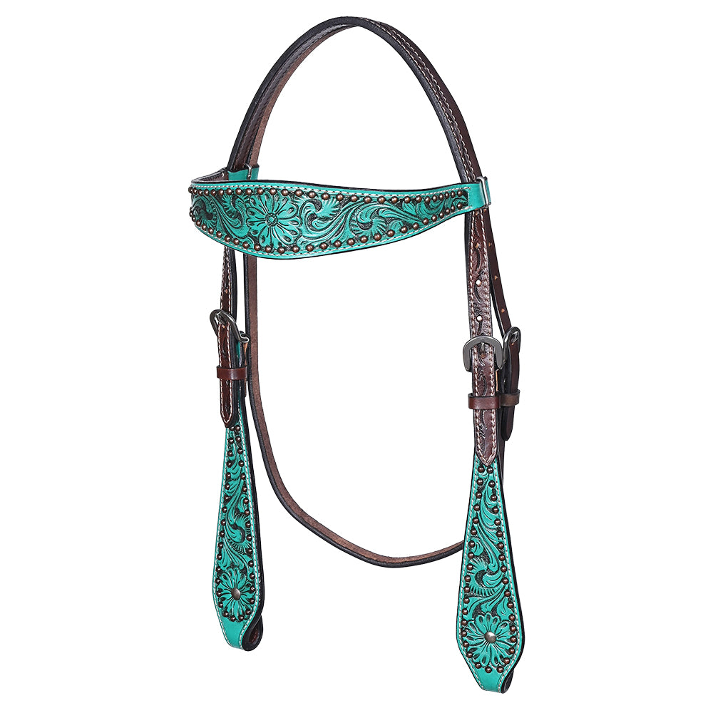 Hilason Horse Floral Hand Painted American Leather Breast Collar Headstall Turquoise