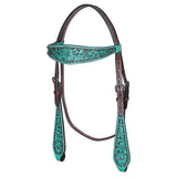Hilason Horse Floral Hand Painted American Leather Breast Collar Headstall Turquoise