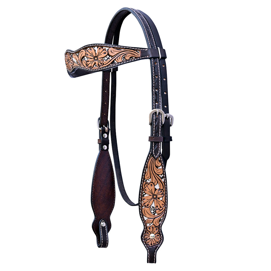 Hilason W. H. Floral Hand Carved American Leather Headstall Dark Brown by Hilason – Cowboy and equestrian accessories