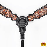 Hilason Horse Floral Hand Painted American Leather Breast Collar Headstall Dark Brown