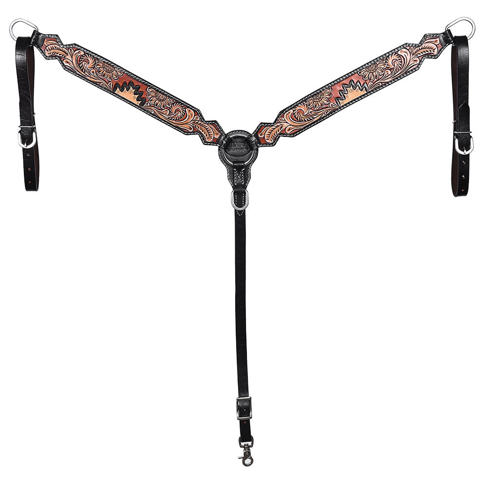Hilason Horse Floral Hand Painted American Leather Breast Collar Headstall Dark Brown