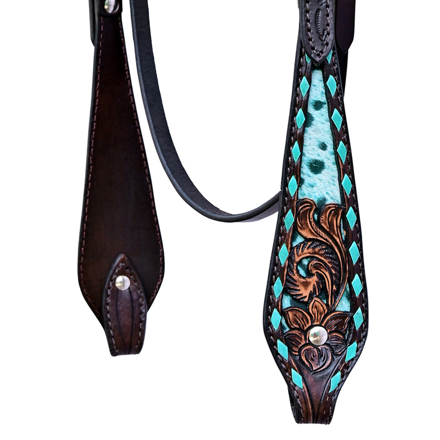 Hilason Horse Floral Hand Carved American Leather Breast Collar Headstall Dark Brown