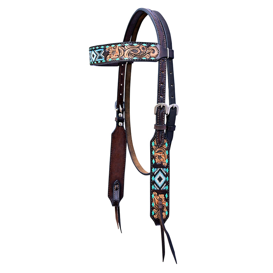 Hilason W. H. Floral Hand Carved American Leather Headstall W/ Beaded by Hilason – Cowboy and equestrian accessories