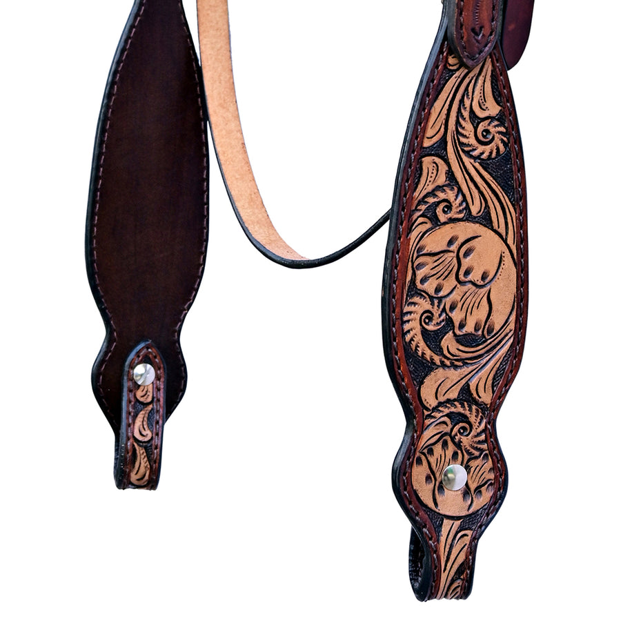 Hilason Horse Floral Hand Carved American Leather Breast Collar Headstall Brown