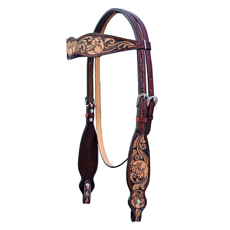 Hilason W. H. Floral Hand Carved American Leather Headstall Brown – by Hilason – Cowboy and equestrian accessories