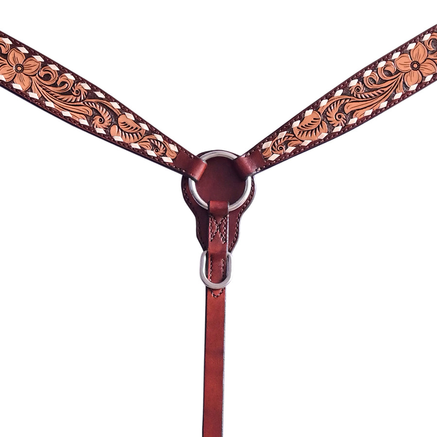 Hilason Horse Floral Hand Carved American Leather Breast Collar Headstall