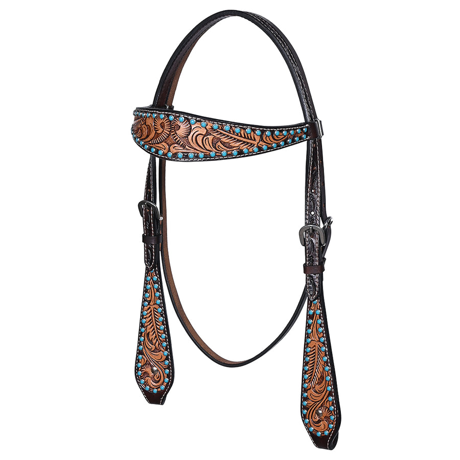 HILASON Western Horse Leaf Hand Carved Headstall Genuine Leather Dark Brown - Uhorse