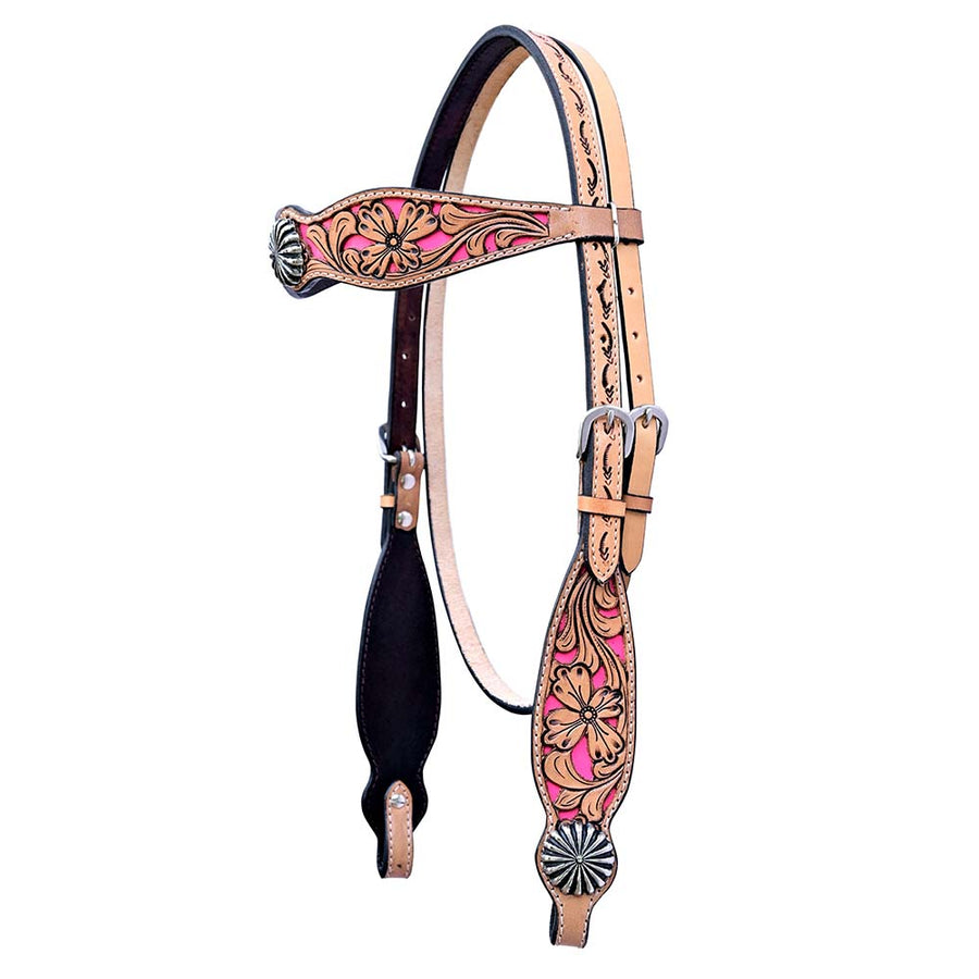 HILASON W. H. Floral Hand Carved Headstall Genuine Leather Tan – by Hilason – Cowboy and equestrian accessories