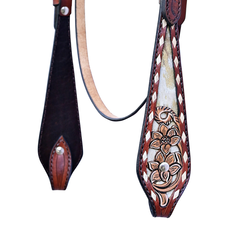 HILASON Western Horse Floral Headstall Breast Collar Set Genuine Leather Brown