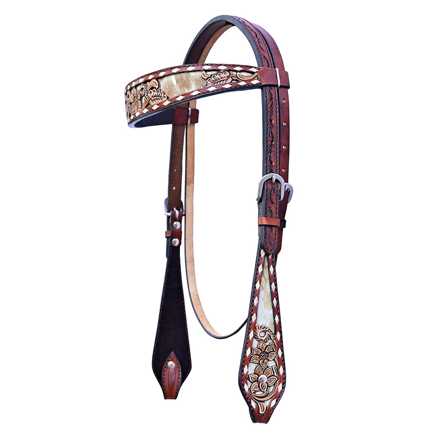 HILASON W. H. Floral Hand Carved Headstall Genuine Leather Brown – by Hilason – Cowboy and equestrian accessories