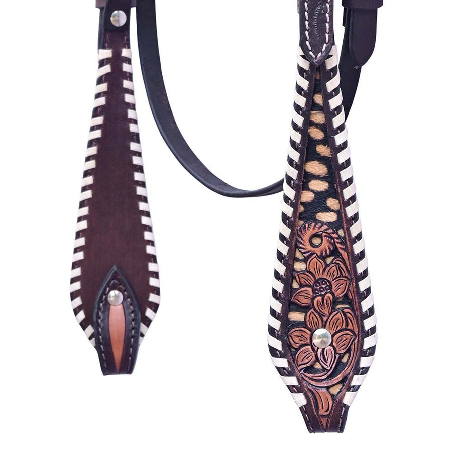 HILASON Western Horse Floral Headstall Breast Collar Set Genuine Leather Dark Brown