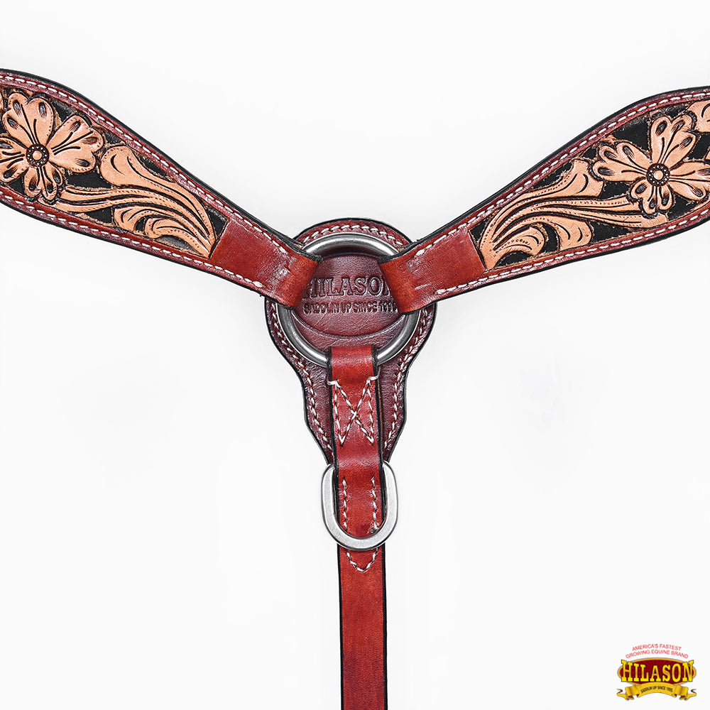 HILASON Western Horse Floral Headstall Breast Collar Set Genuine Leather Brown