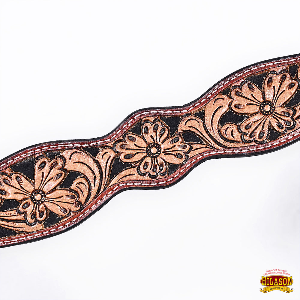 HILASON Western Horse Floral Headstall Breast Collar Set Genuine Leather Brown