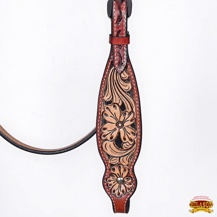 HILASON Western Horse Floral Headstall Breast Collar Set Genuine Leather Brown