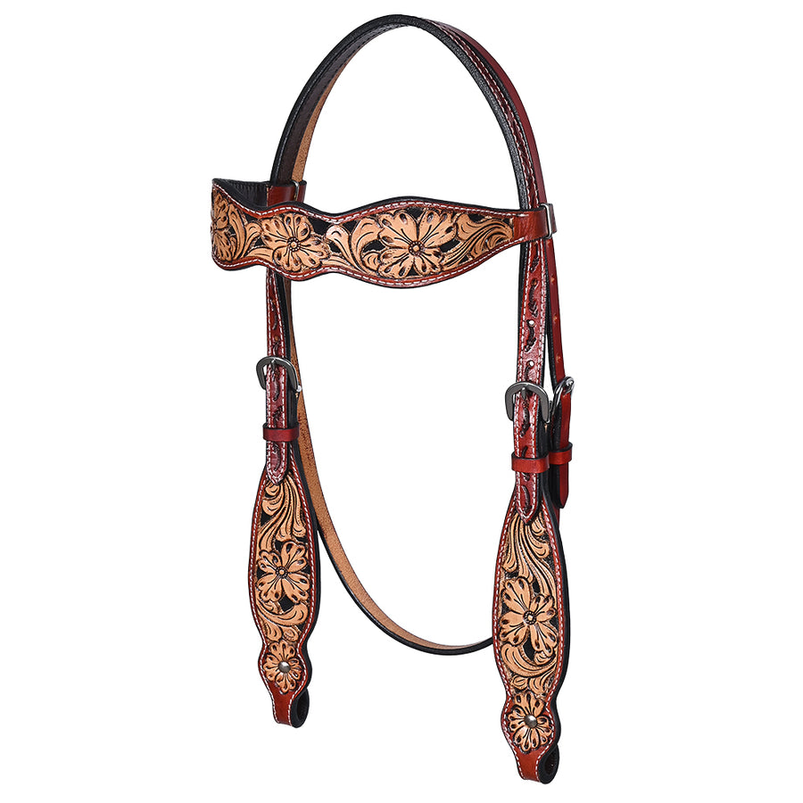 HILASON Western Horse Floral Hand Carved Headstall Genuine Leather Brown - Uhorse