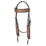 Hilason Horse Floral Hand Carved American Leather Breast Collar Headstall Dark Brown