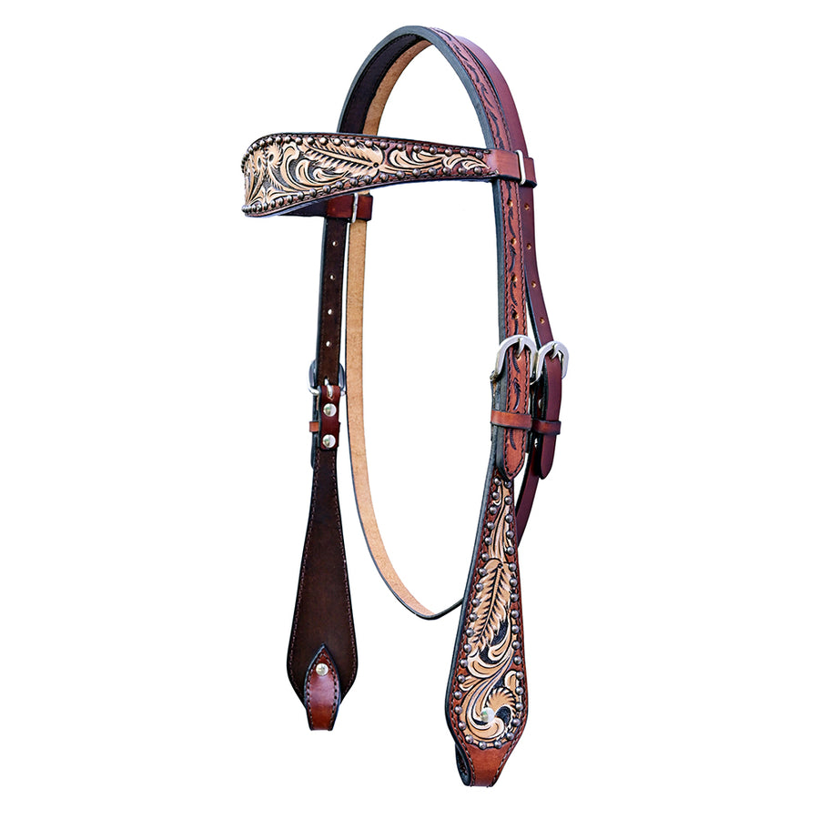Hilason W. H. Floral Hand Carved American Leather Headstall Brown – by Hilason – Cowboy and equestrian accessories