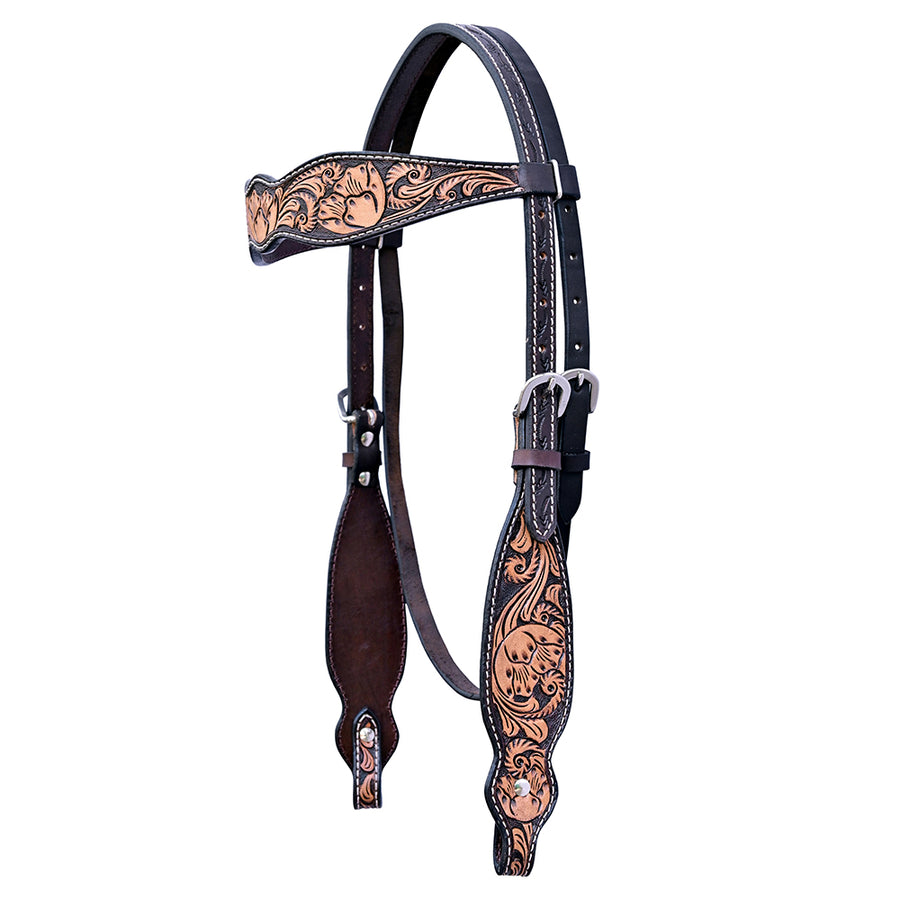 Hilason W. H. Floral Hand Carved American Leather Headstall Dark Brown by Hilason – Cowboy and equestrian accessories