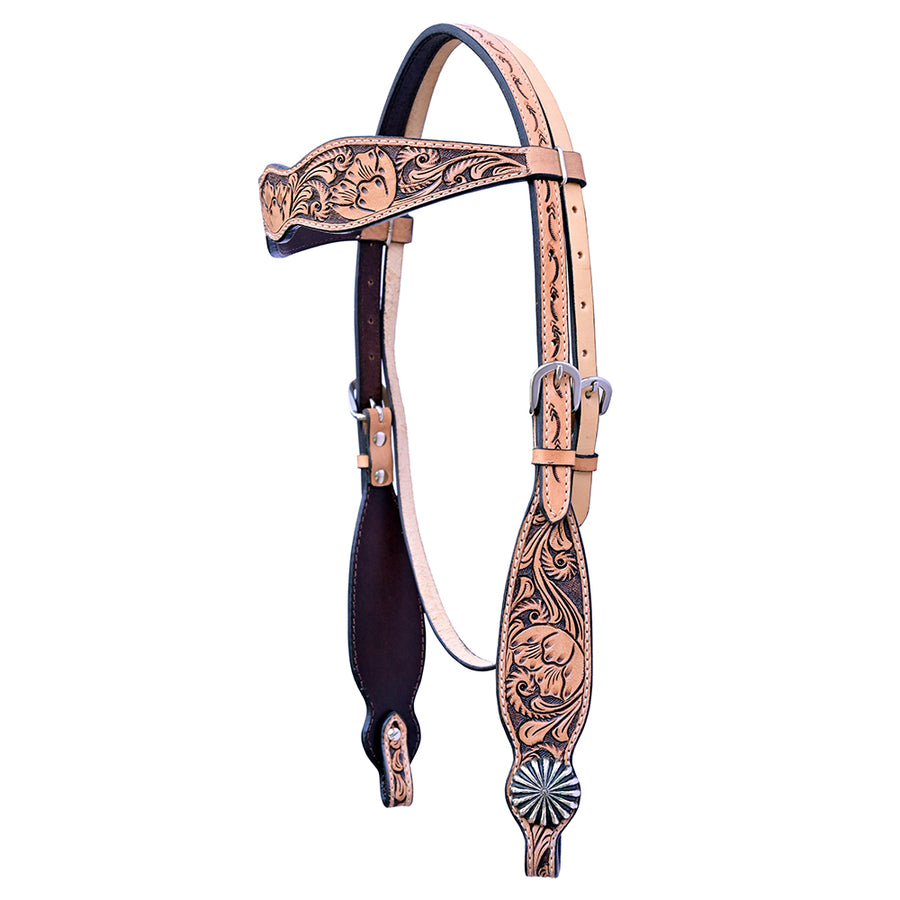 Hilason W. H. Floral Hand Carved American Leather Headstall Tan – by Hilason – Cowboy and equestrian accessories