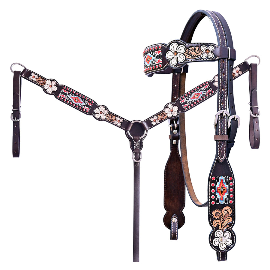 Hilason H. Floral Hand Painted American Leather Breast Collar by Hilason – Cowboy and equestrian accessories