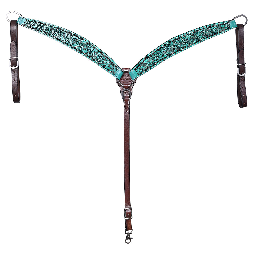 Hilason Horse Floral Hand Painted American Leather Breast Collar Headstall Turquoise