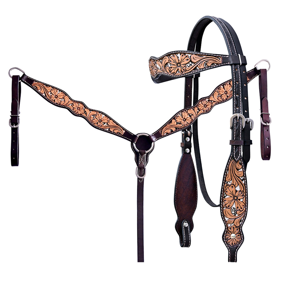 Hilason H. Floral Hand Carved American Leather Breast Collar Headstall by Hilason – Cowboy and equestrian accessories