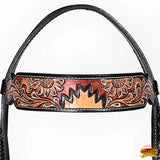 Hilason Horse Floral Hand Painted American Leather Breast Collar Headstall Dark Brown