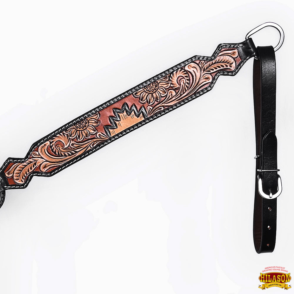 Hilason Horse Floral Hand Painted American Leather Breast Collar Headstall Dark Brown