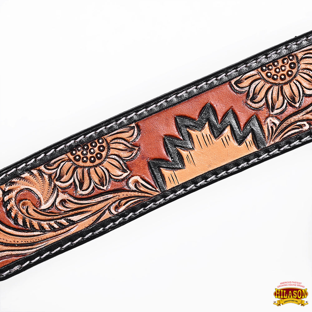 Hilason Horse Floral Hand Painted American Leather Breast Collar Headstall Dark Brown