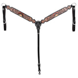 Hilason Horse Floral Hand Painted American Leather Breast Collar Headstall Dark Brown