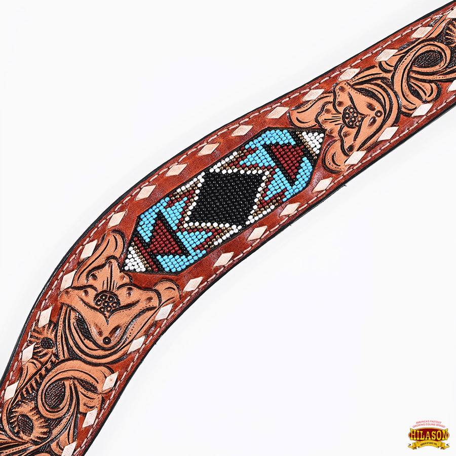 HILASON Western Horse Headstall & Breast Collar American Leather Floral Beaded