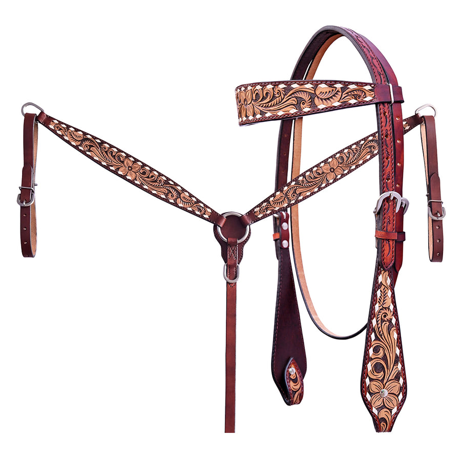 Hilason H. Floral Hand Carved American Leather Breast Collar Headstall by Hilason – Cowboy and equestrian accessories