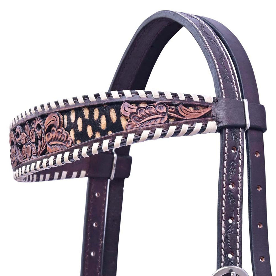 HILASON Western Horse Floral Headstall Breast Collar Set Genuine Leather Dark Brown