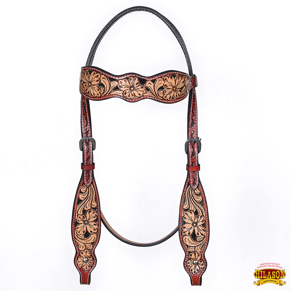 HILASON Western Horse Floral Headstall Breast Collar Set Genuine Leather Brown